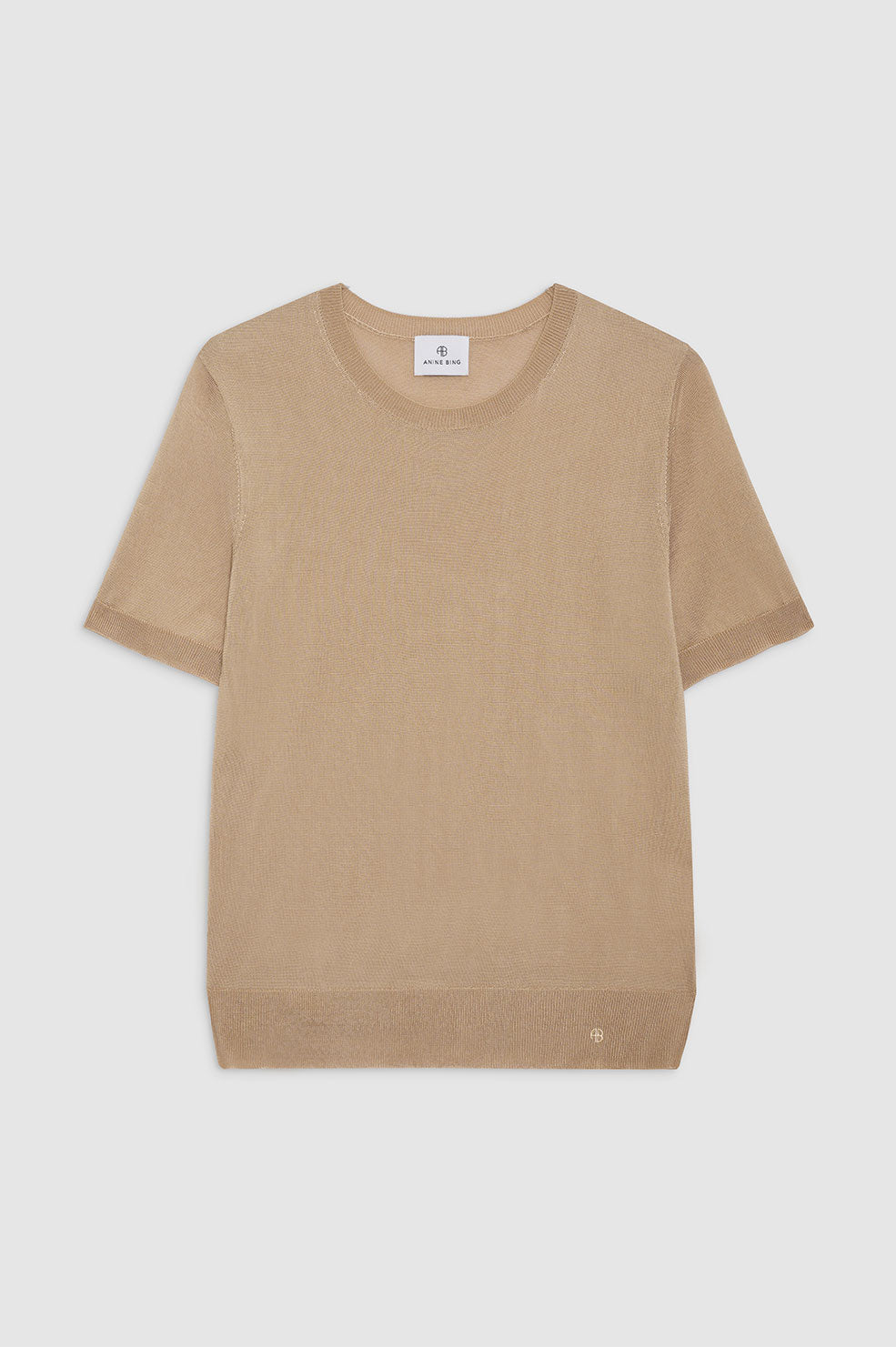 Short-Sleeved Sweater Ecru Cashmere and Silk Knit