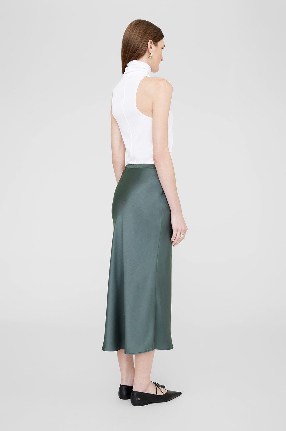 ANINE BING Bar Silk Skirt Dark Sage