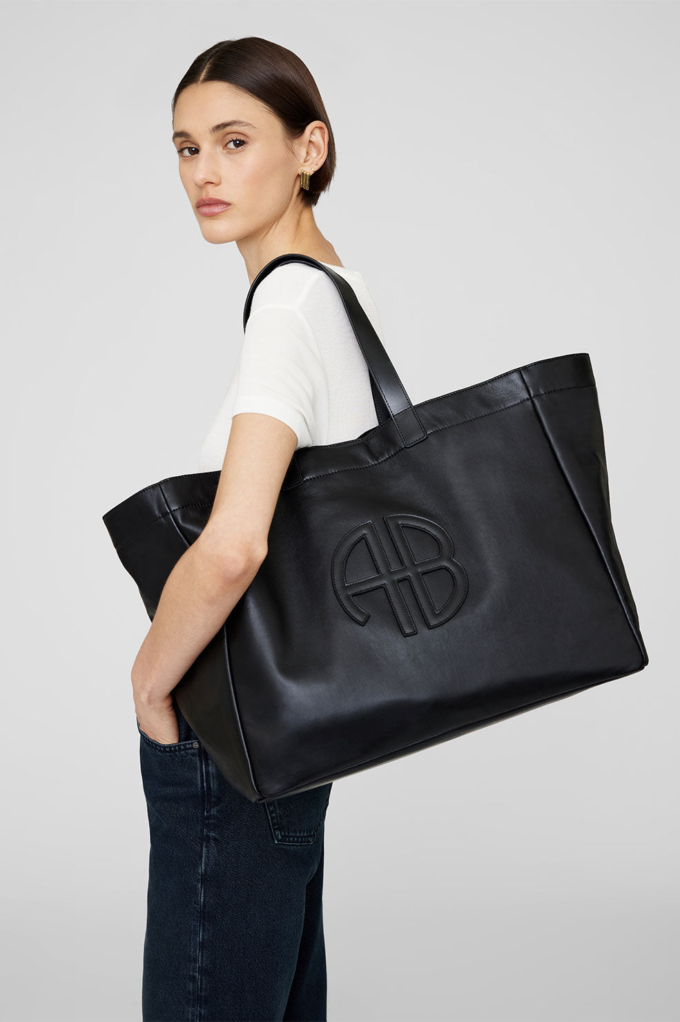 Extra Large Black Leather Tote Bag , Oversized Work and Travel