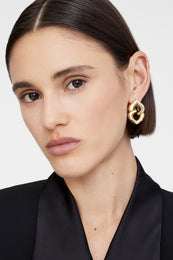 ANINE BING Abstract Heart Earrings - Gold - On Model View