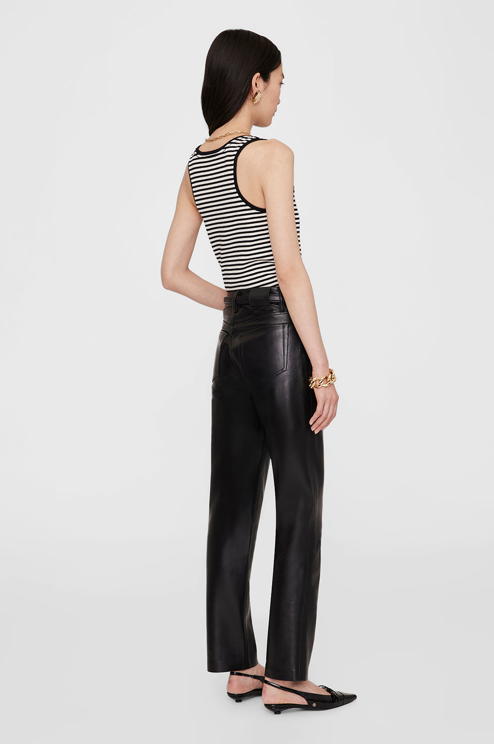 ANINE BING Alessia Tank - Cream And Black Stripe - On Model Back