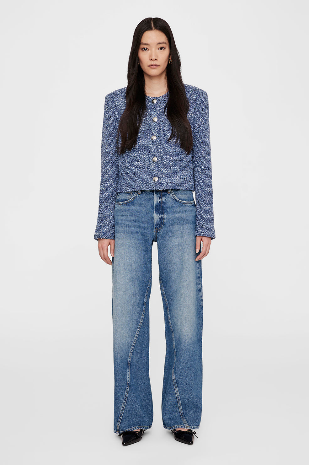 ANINE BING Amber Jacket - Blue Tweed - On Model Front Second Image