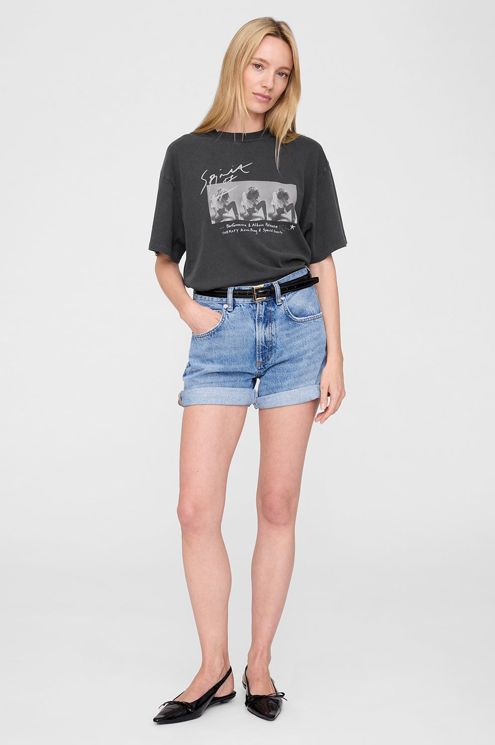 ANINE BING Ashton Tee Concert - Washed Black - On Model Front