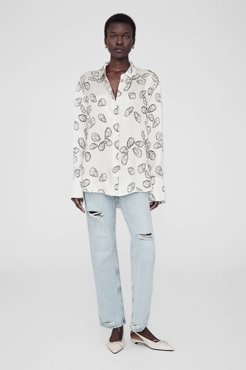 ANINE BING Avalon Shirt - Bone Oyster - On Model Front