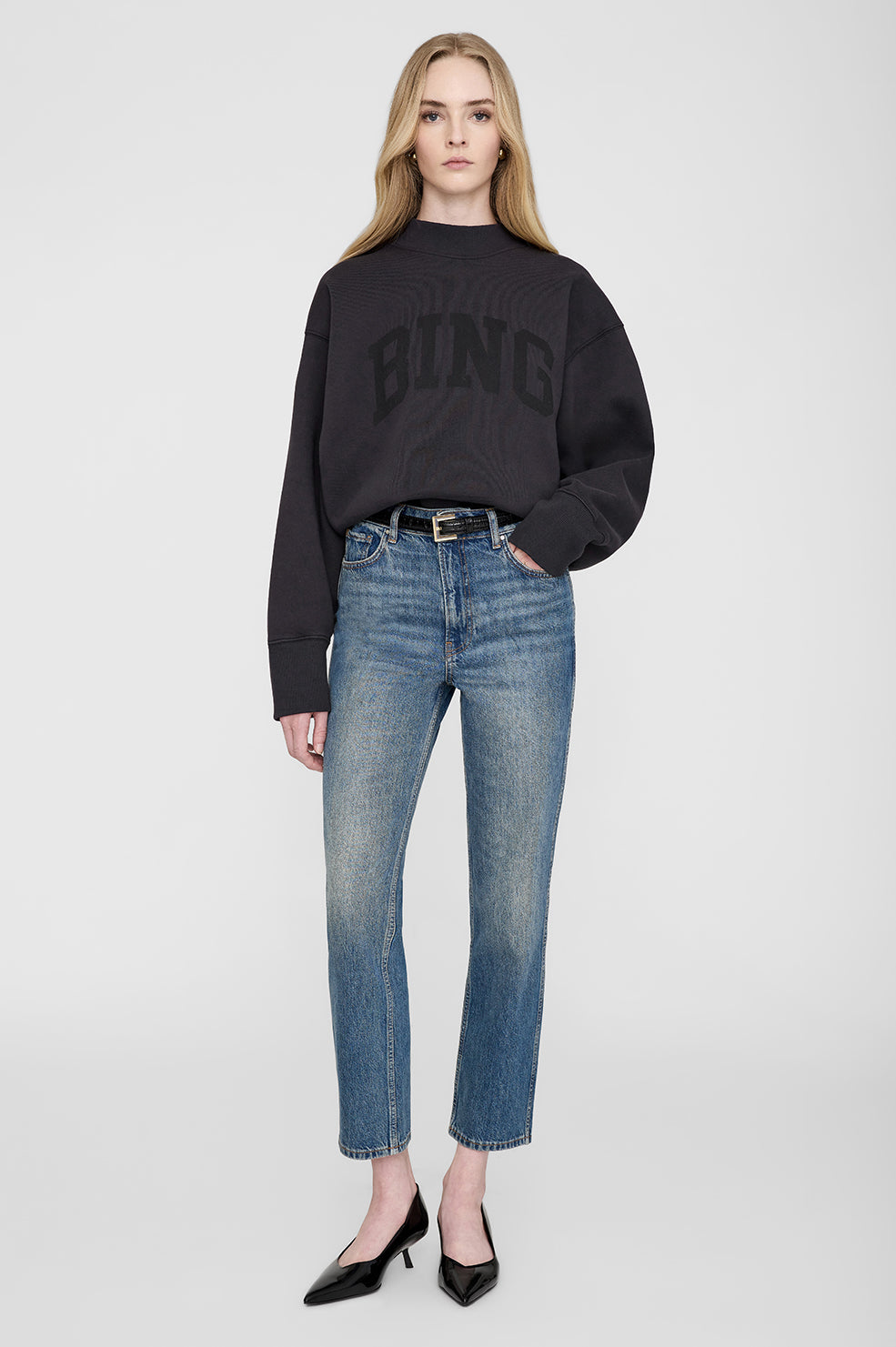 ANINE BING Bradie Sweatshirt Bing - Black - On Model Front