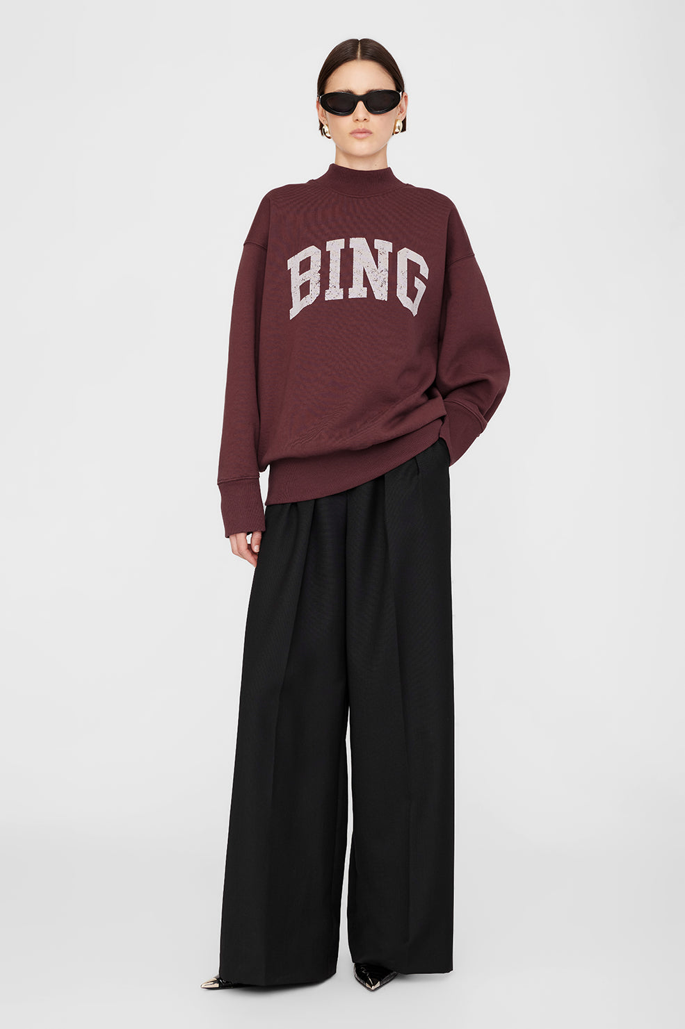 ANINE BING Bradie Sweatshirt Bing - Deep Burgundy - On Model Front Second Image