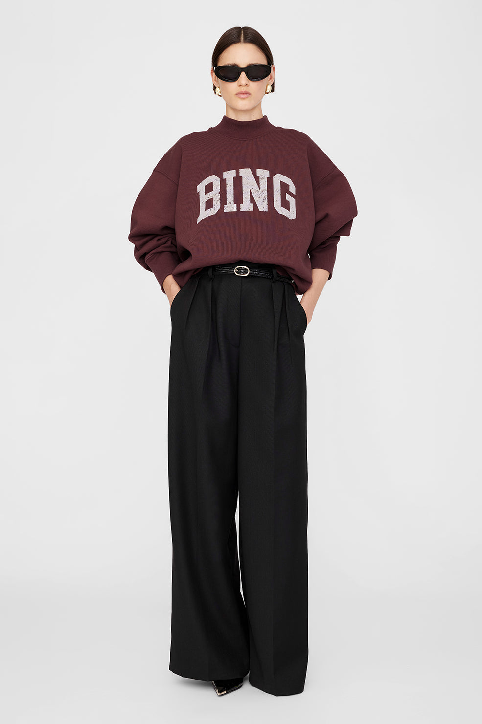 ANINE BING Bradie Sweatshirt Bing - Deep Burgundy - On Model Front 