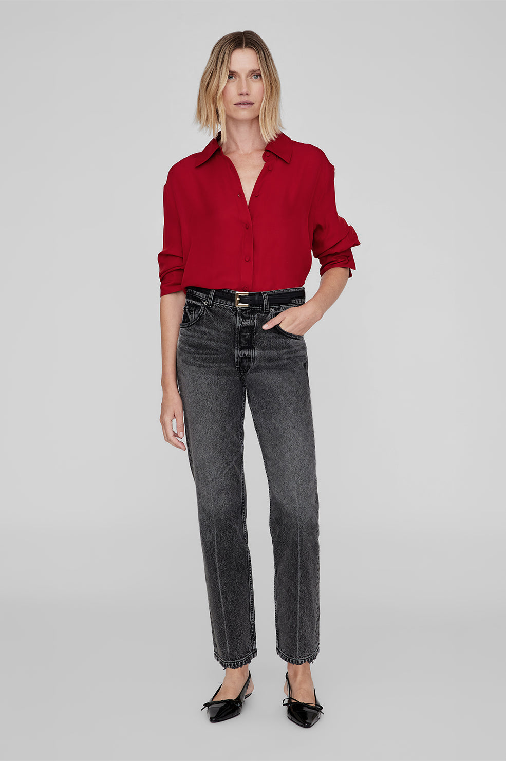 ANINE BING Bridget Shirt - Scarlet Red - On Model Front