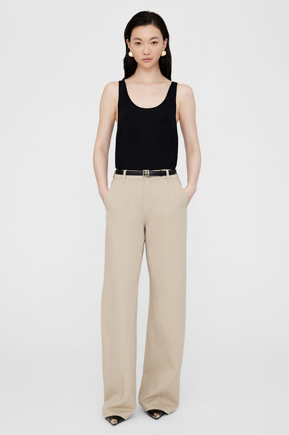 ANINE BING Briley Pant - Oatmeal - On Model Front