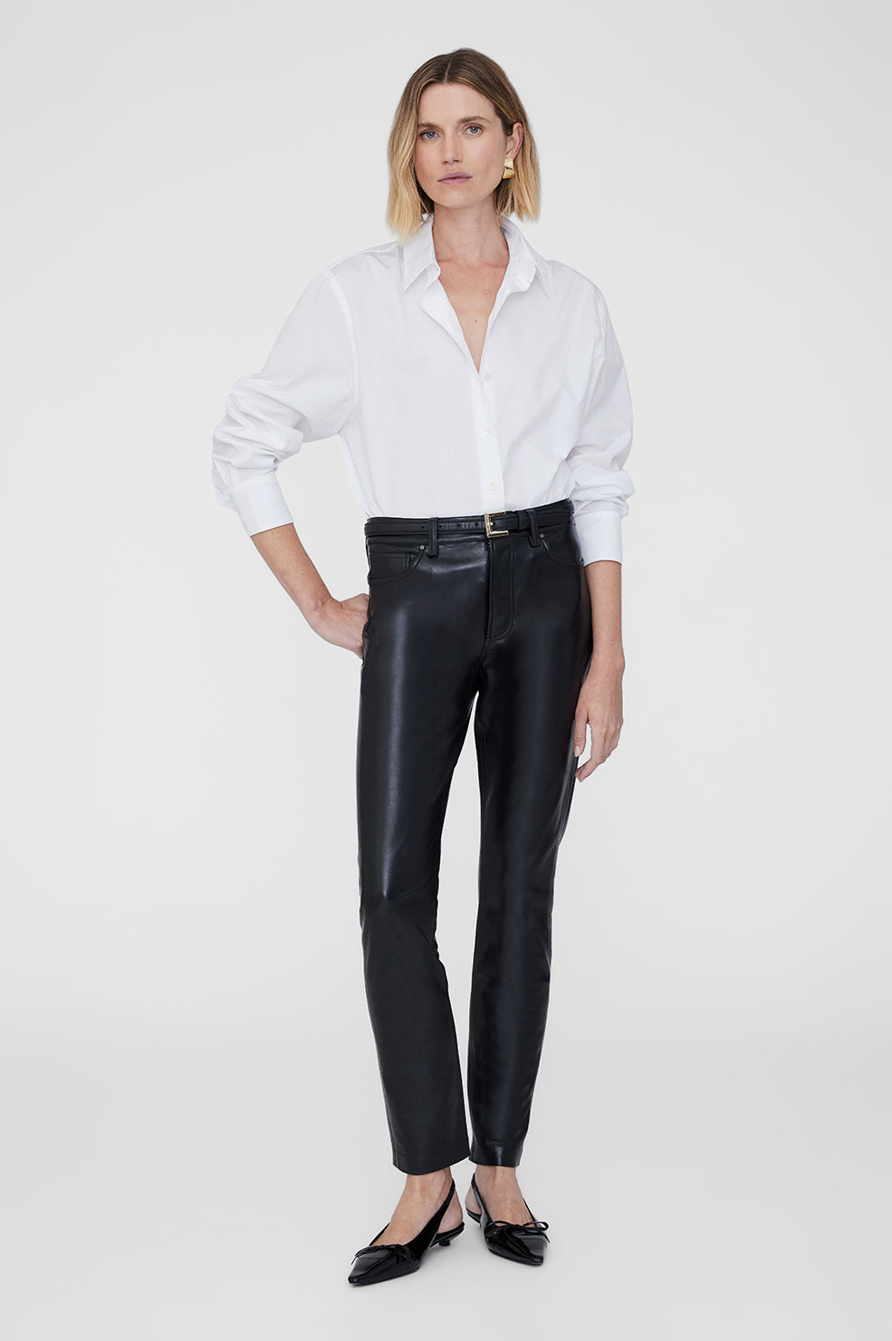 ANINE BING Bruno Pant - Black Recycled Leather - On Model Front