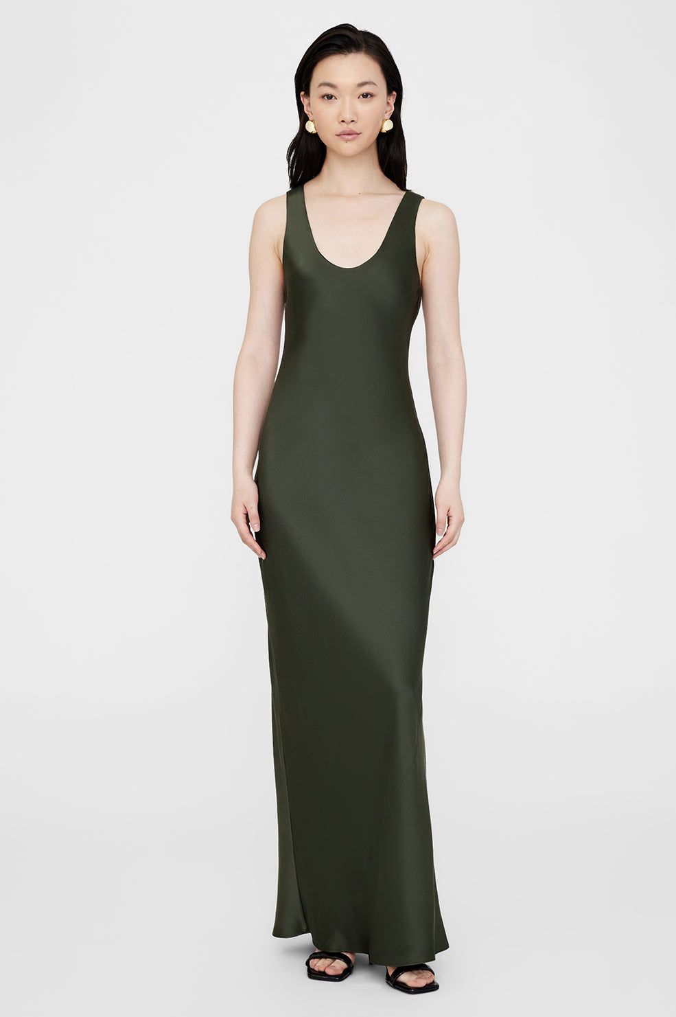 ANINE BING Camille Dress - Dark Olive - On Model Front