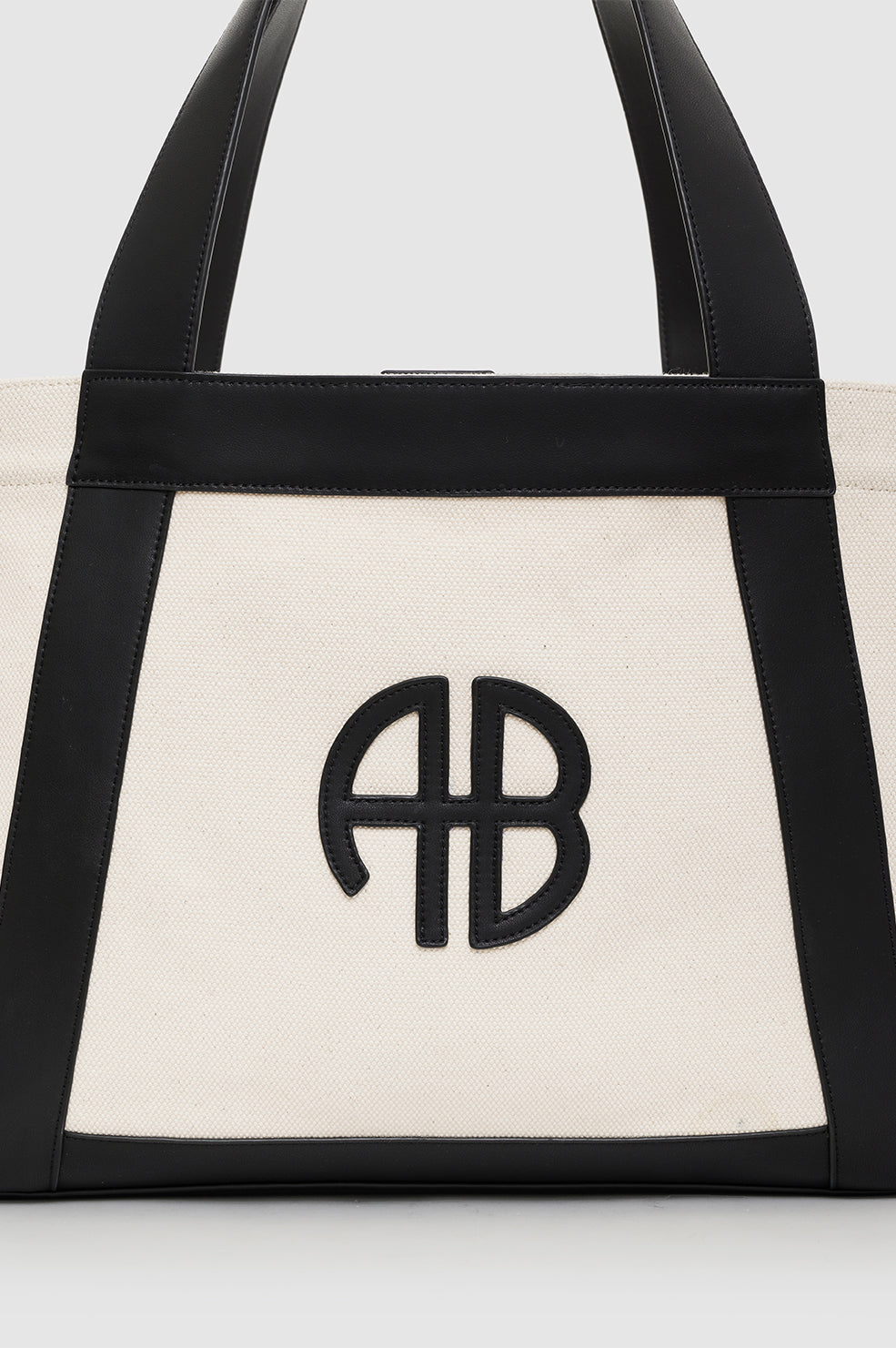 ANINE BING Cara Tote - Natural Canvas With Black - Detail View