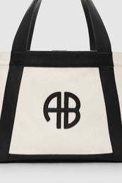 ANINE BING Cara Tote - Natural Canvas With Black - Detail View