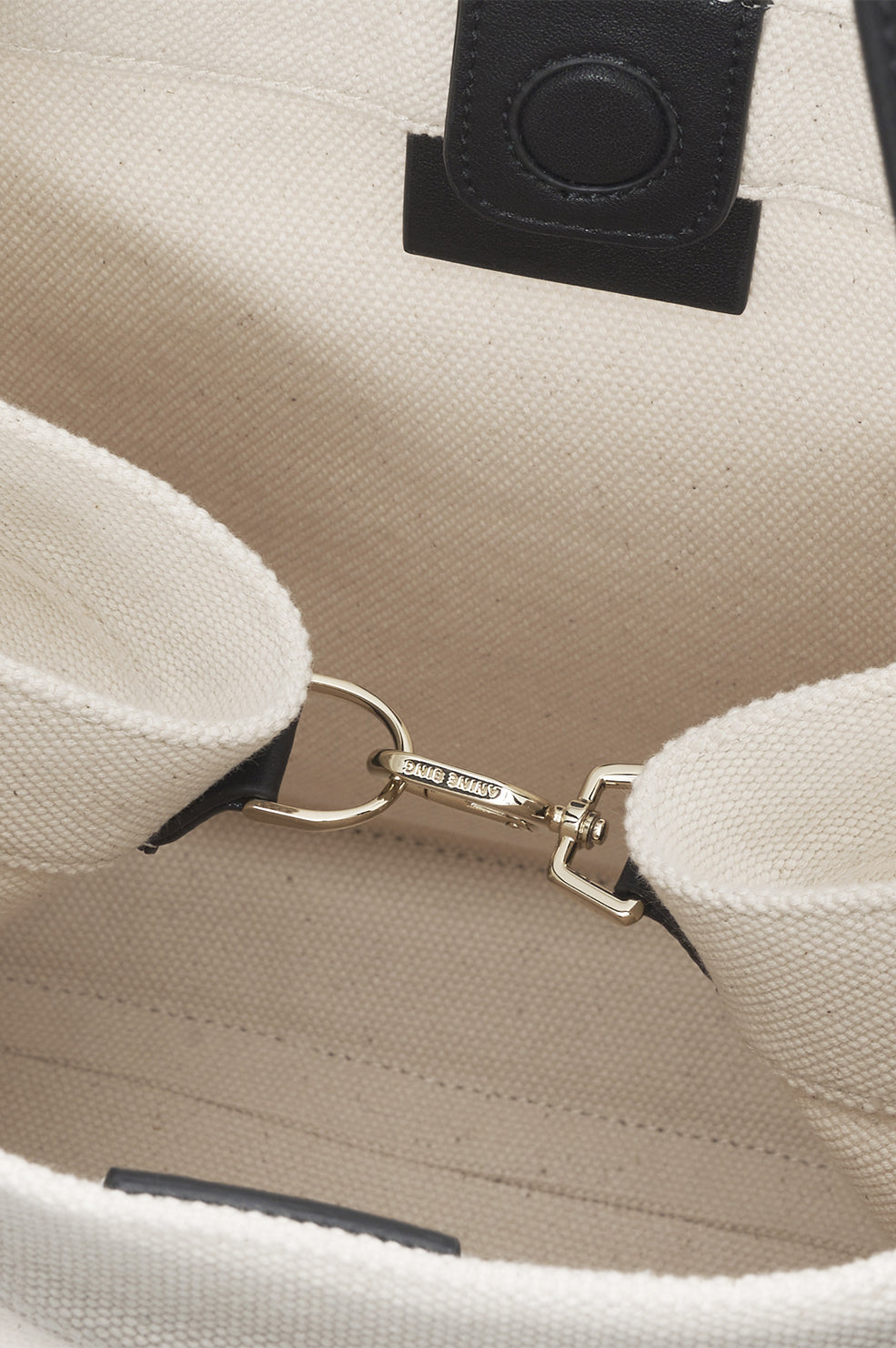 ANINE BING Cara Tote - Natural Canvas With Black - Detail Inside View
