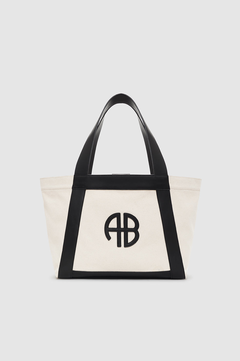 ANINE BING Cara Tote - Natural Canvas With Black - Front View