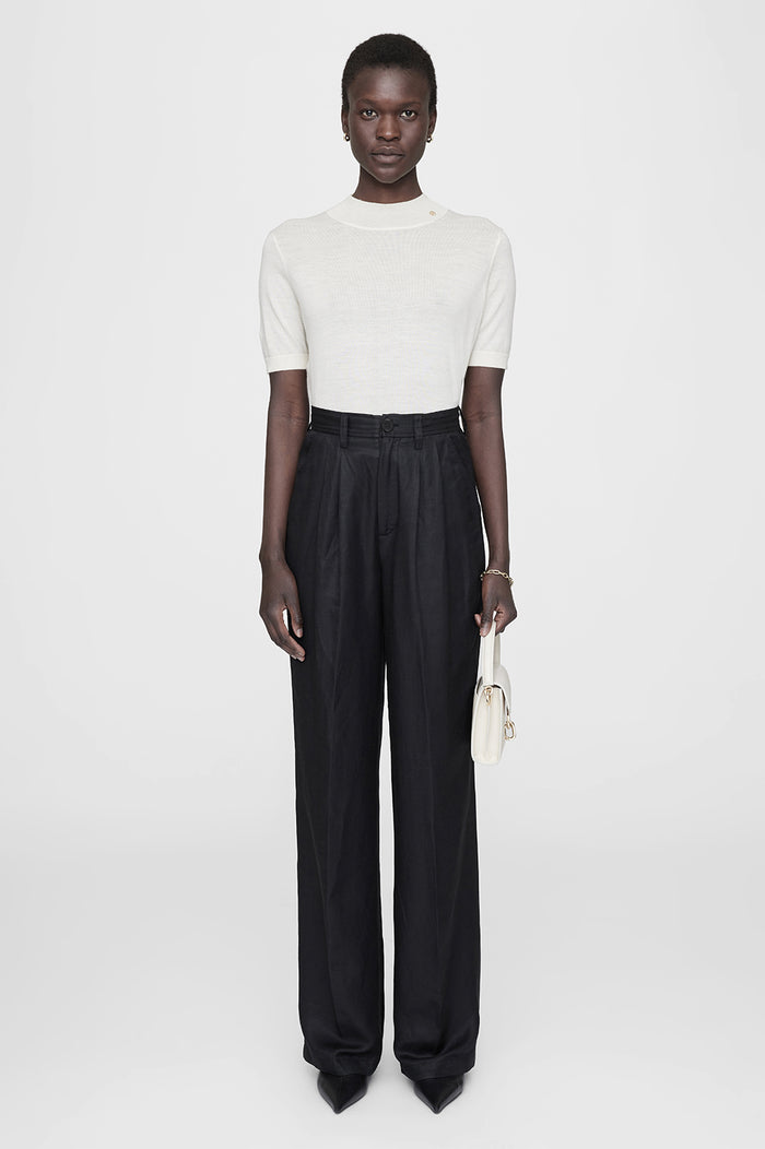 ANINE BING Carrie Pant - Black Linen Blend - On Model Front