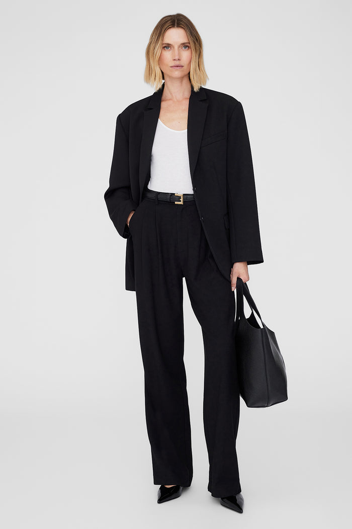 ANINE BING Carrie Pant - Black Twill - On Model Front Second Image
