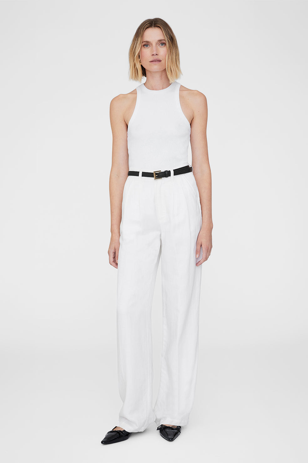 ANINE BING Carrie Pant - White Linen Blend - On Model Front