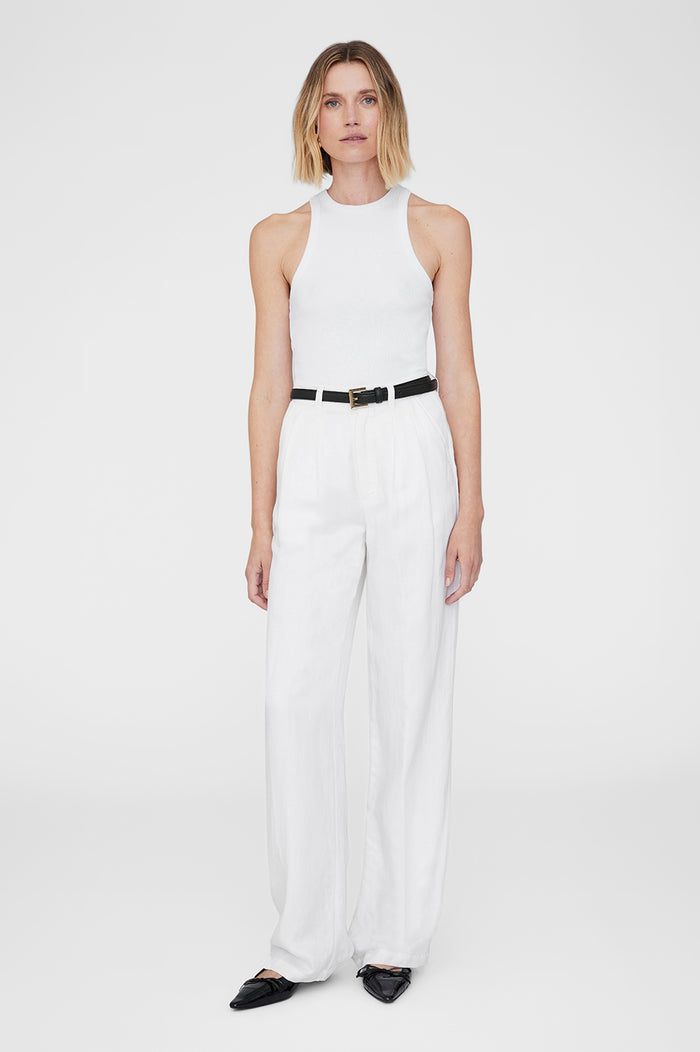 ANINE BING Carrie Pant - White Linen Blend - On Model Front
