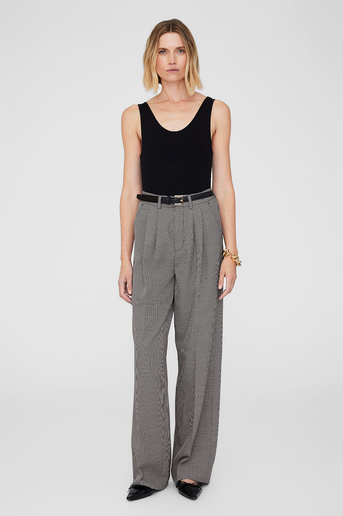 ANINE BING Carrie Pant - Black And White Mini Houndstooth - On Model Front