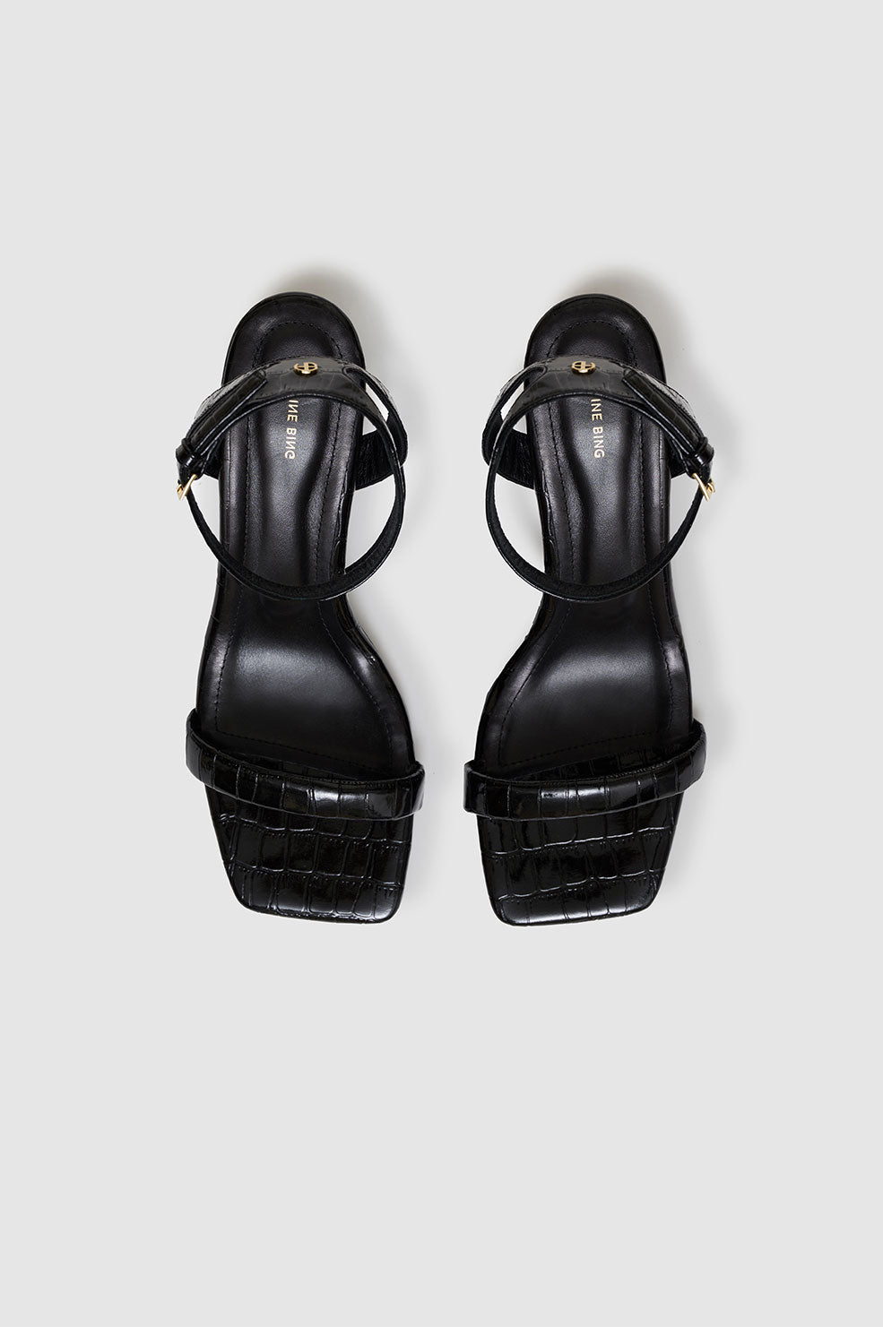 ANINE BING Cora Sandals - Black Embossed - Top Pair View