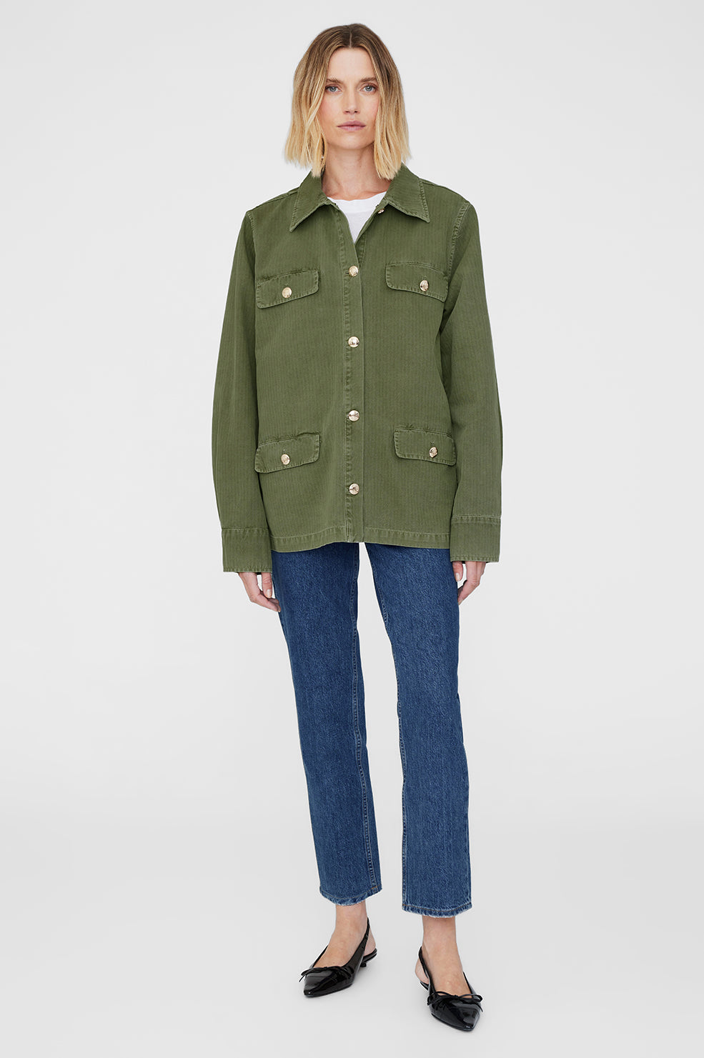 ANINE BING Corey Jacket - Army Green - On Model Front Second Image