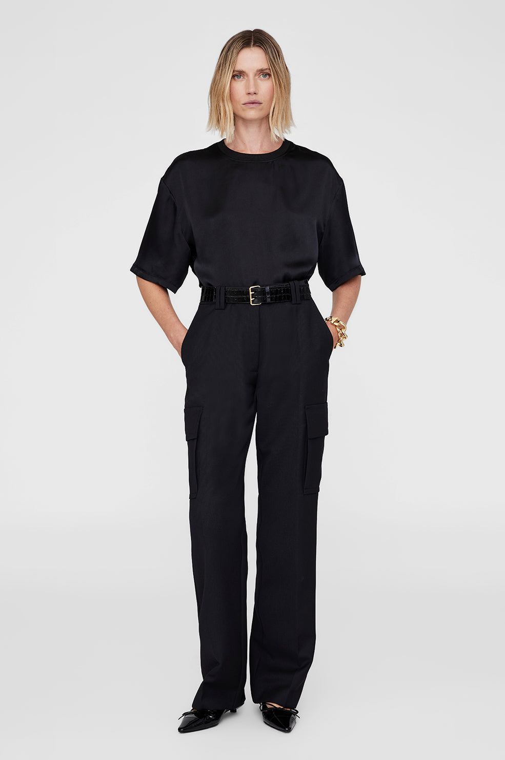 ANINE BING Dayton Cargo Pant - Black - On Model Front