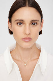 ANINE BING Diamond Mushroom Necklace - 14k Gold - On Model View