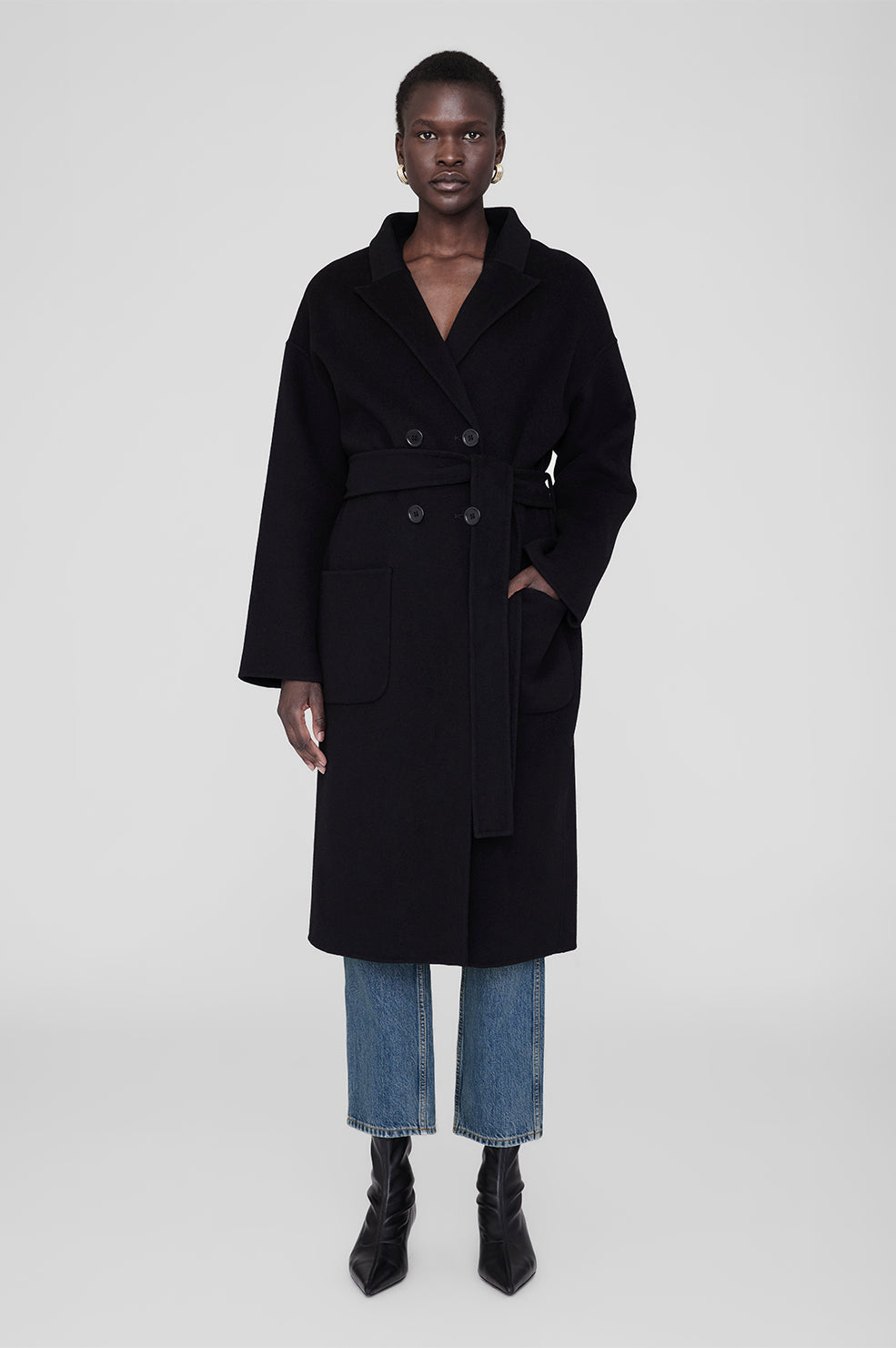 ANINE BING Dylan Coat - Black - On Model Closed Front