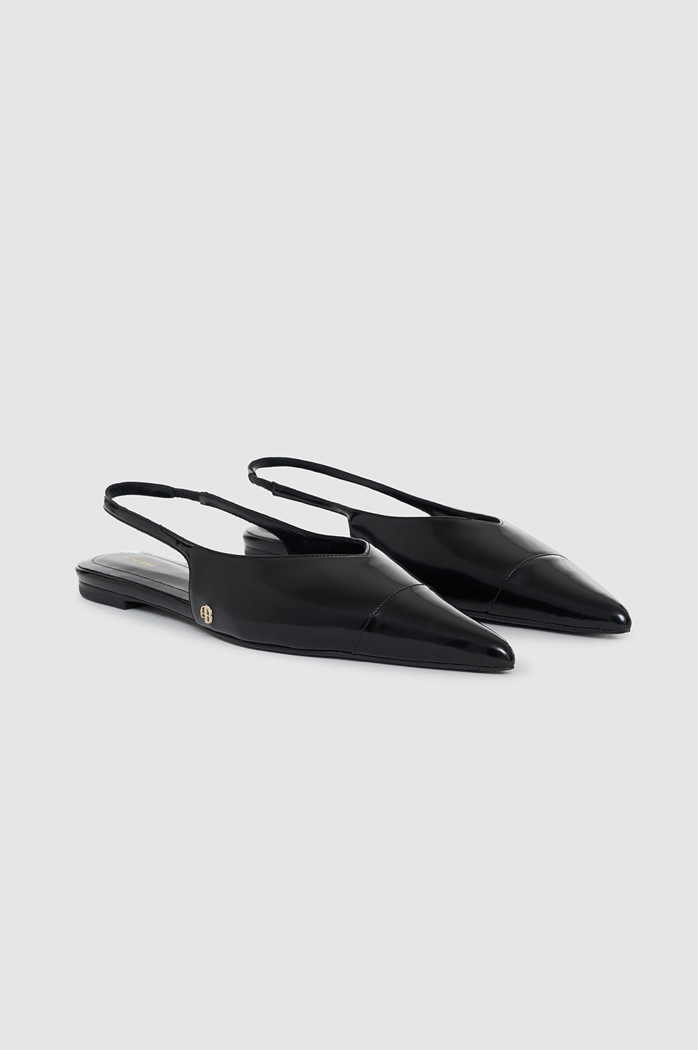 ANINE BING Elena Slingback Flats - High-Shine Black - Side Pair View