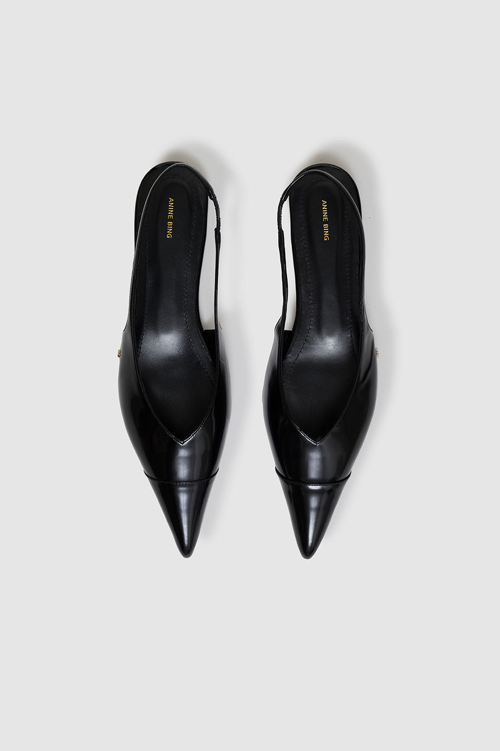 ANINE BING Elena Slingback Flats - High-Shine Black - Top Pair View