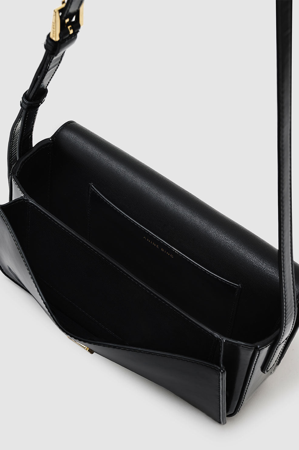 ANINE BING Elly Crossbody Bag - High-Shine Black - Inside View