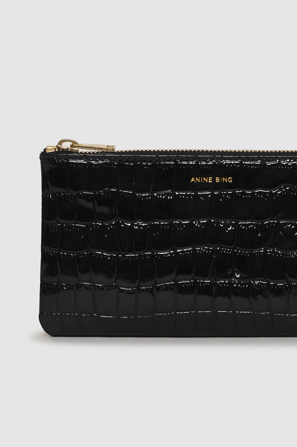 ANINE BING Elly Pouch - Black Embossed - Detail View