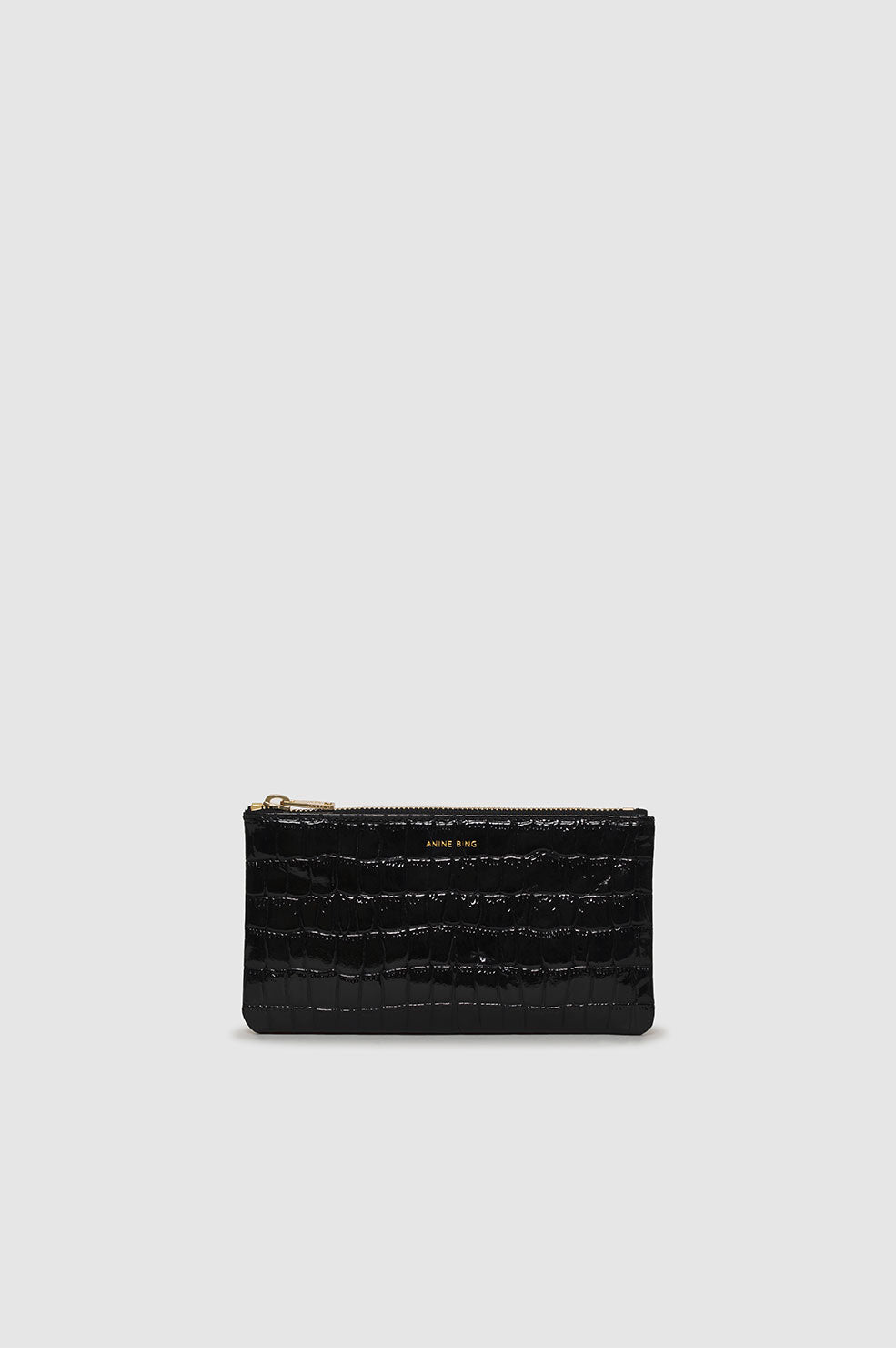 ANINE BING Elly Pouch - Black Embossed - Front View