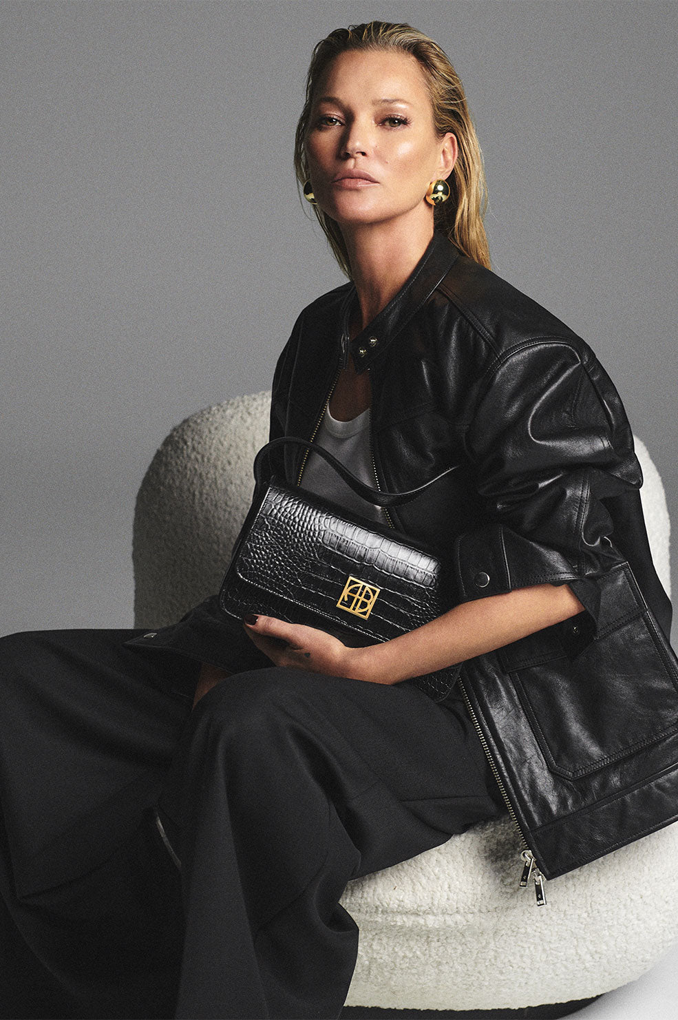 ANINE BING Elly Shoulder Bag - Black Embossed - Kate Moss Featuring the Elly Shoulder Bag