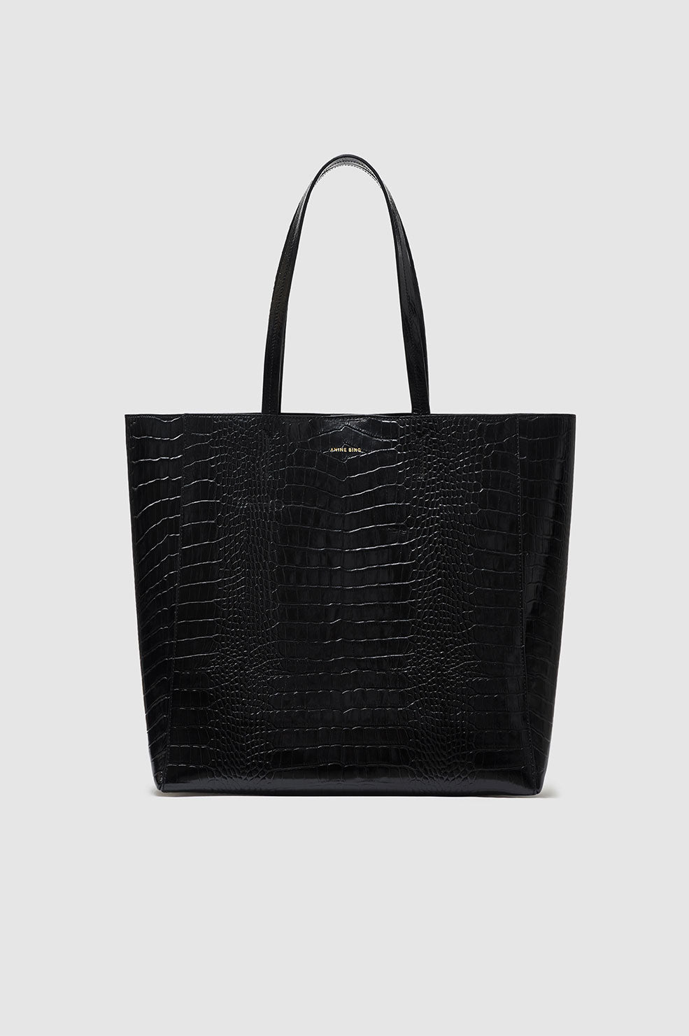 ANINE BING Elly Tote - Black Embossed - Front View