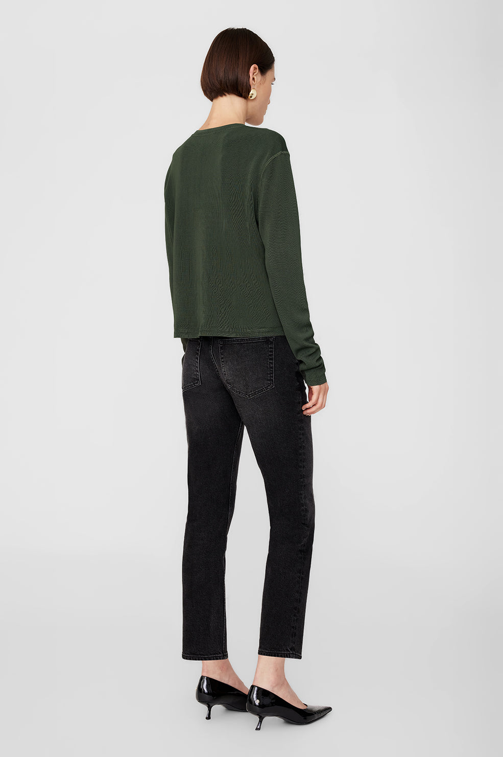 ANINE BING Giorgio Long Sleeve Sweater - Dark Olive - On Model Back