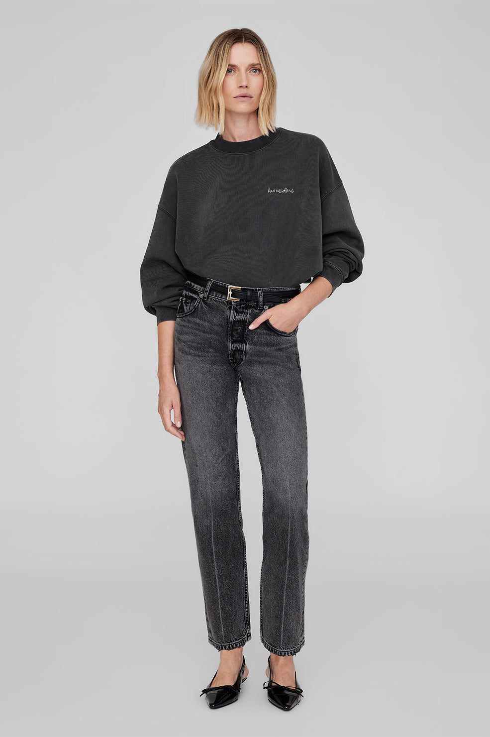 ANINE BING Jaci Sweatshirt Lyrics - Washed Black - On Model Front