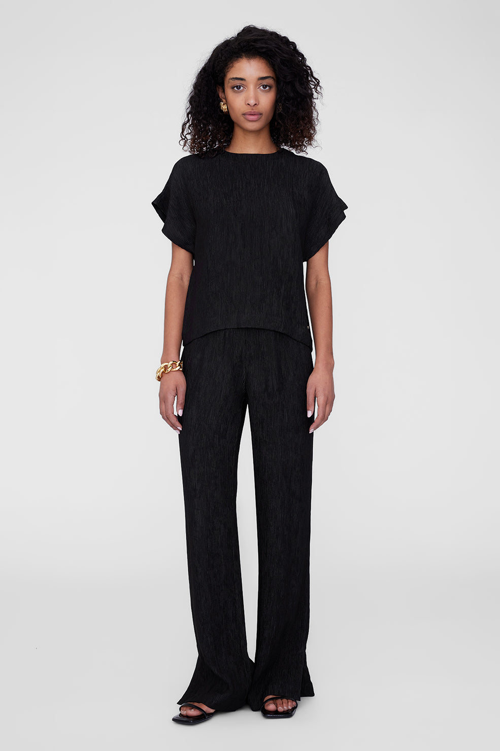 ANINE BING Jollie Top - Black Crinkle- On Model Front