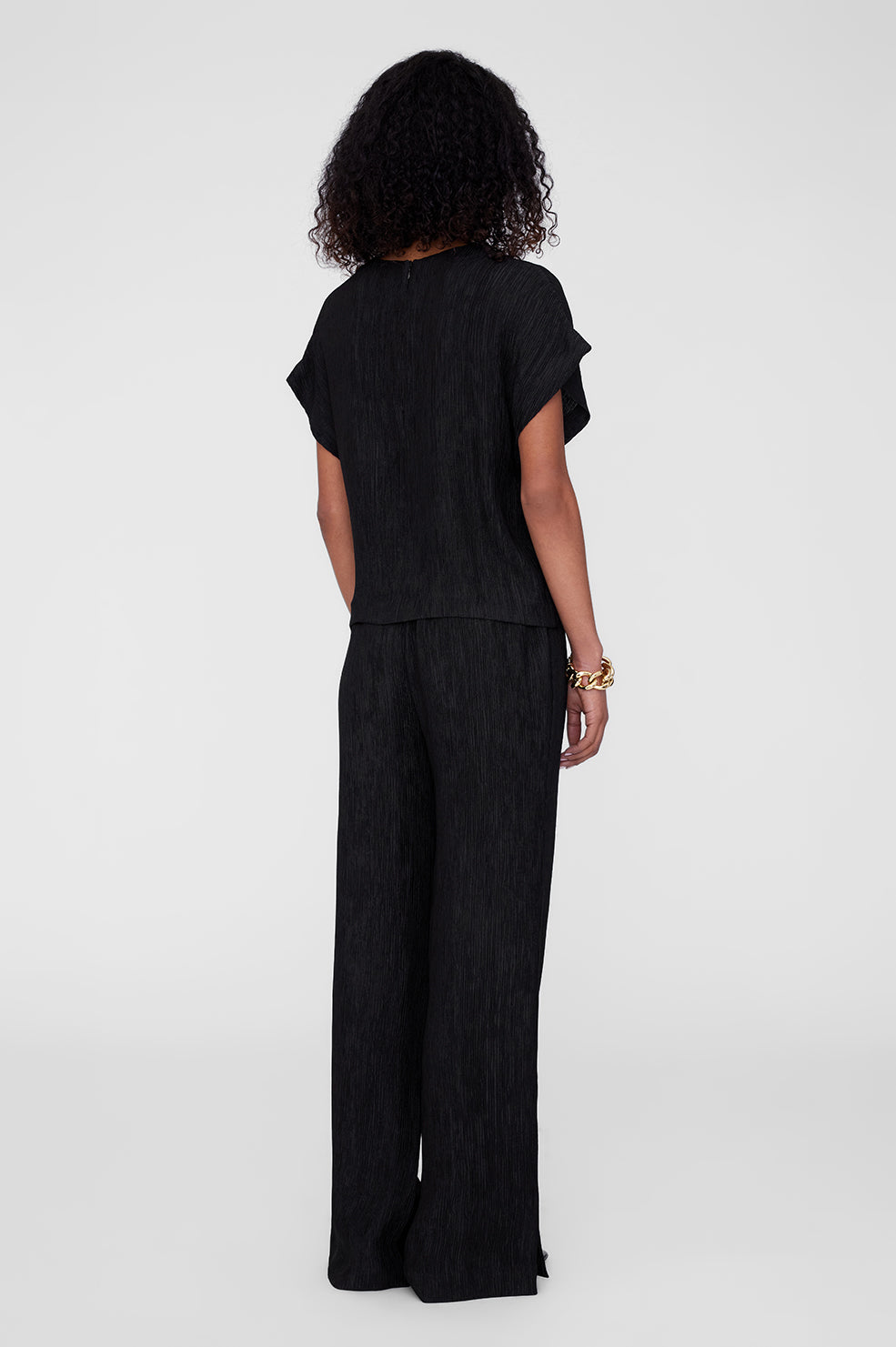 ANINE BING Jollie Top - Black Crinkle - On Model Back