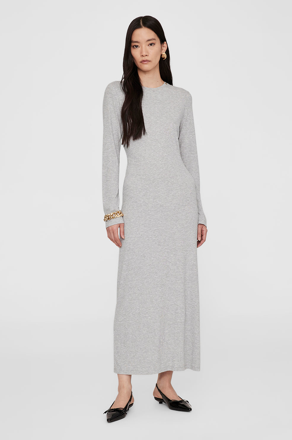 ANINE BING Jo Maxi Dress - Heather Grey - On Model Front