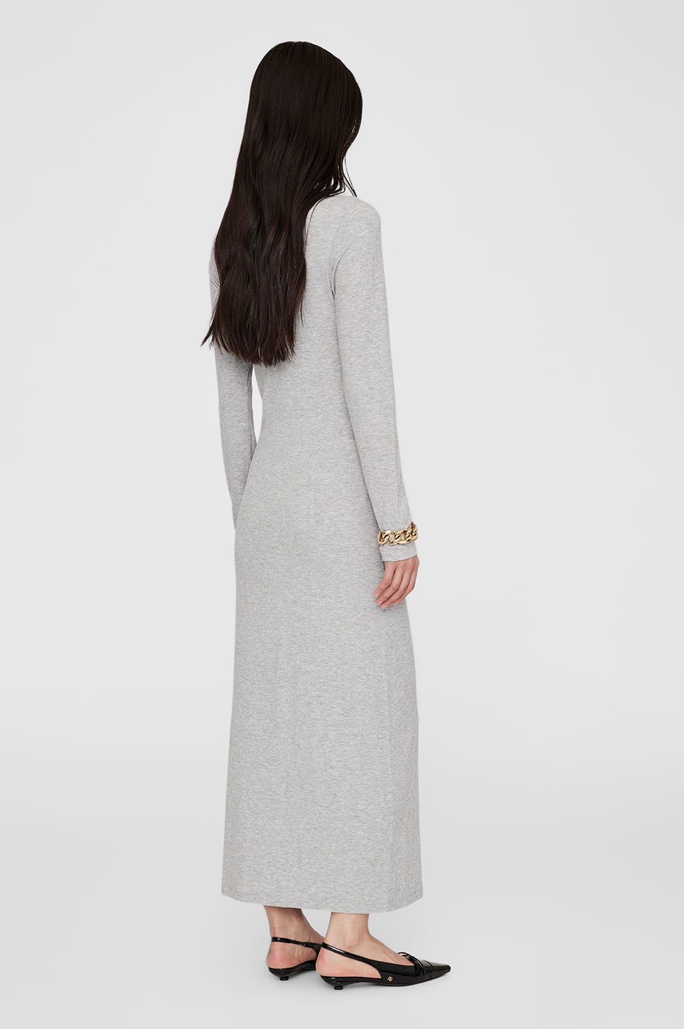 ANINE BING Jo Maxi Dress - Heather Grey - On Model Back