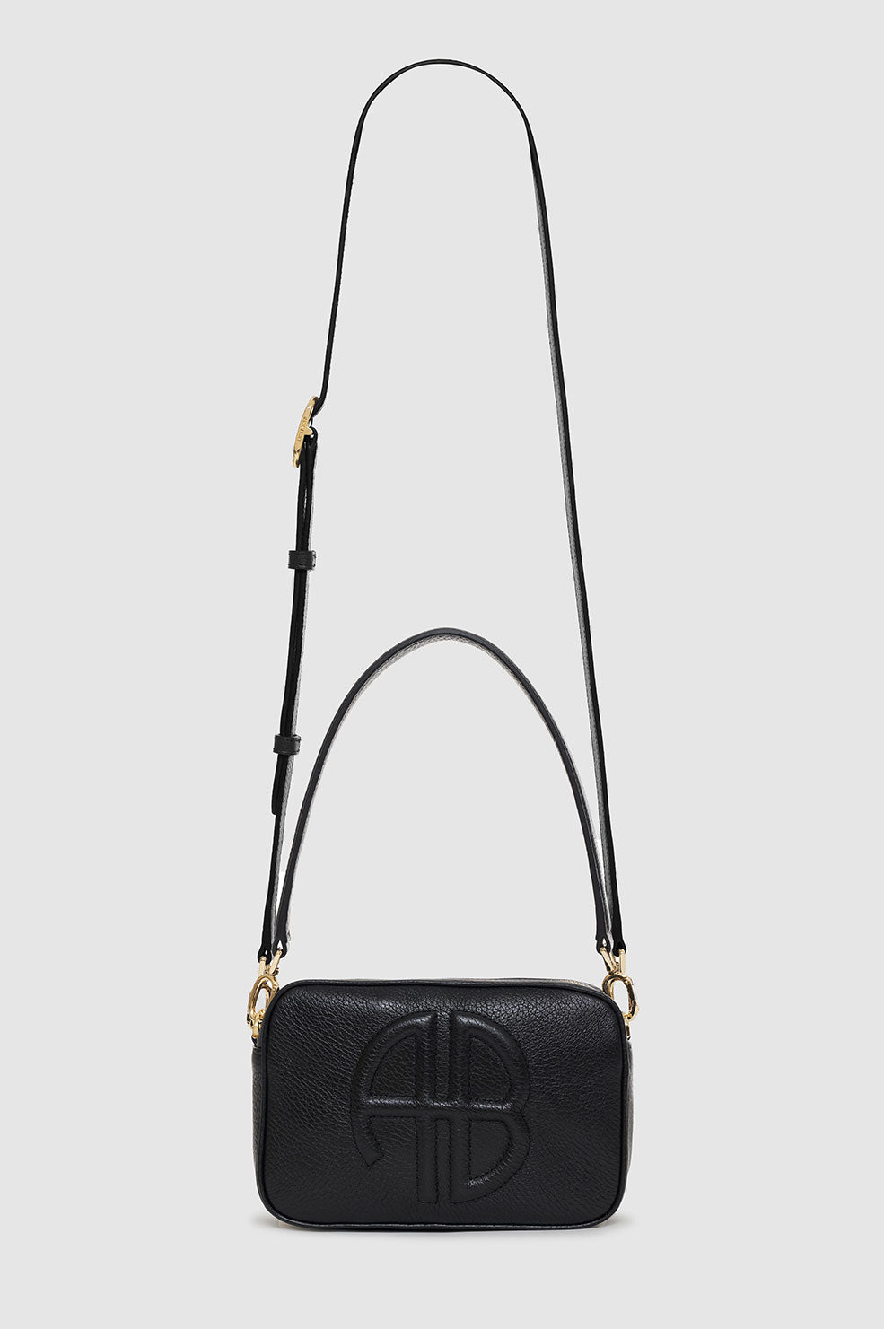 ANINE BING Lili Bag - Black Pebbled - Front View Additional Strap