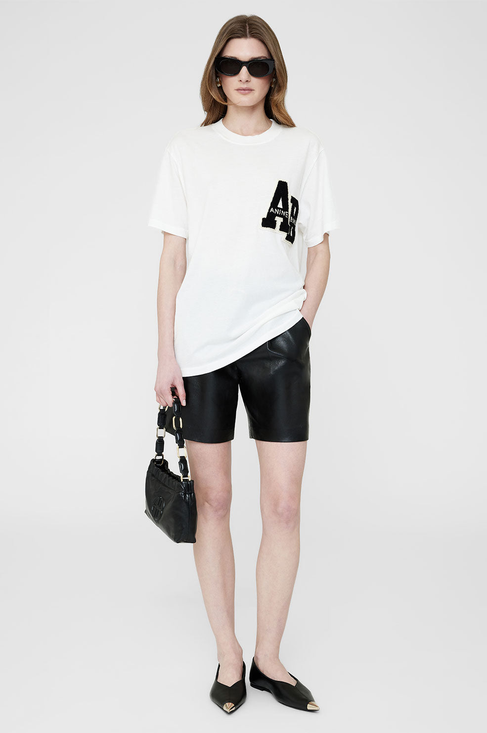 ANINE BING Lili Tee Letterman - Off White - On Model Front