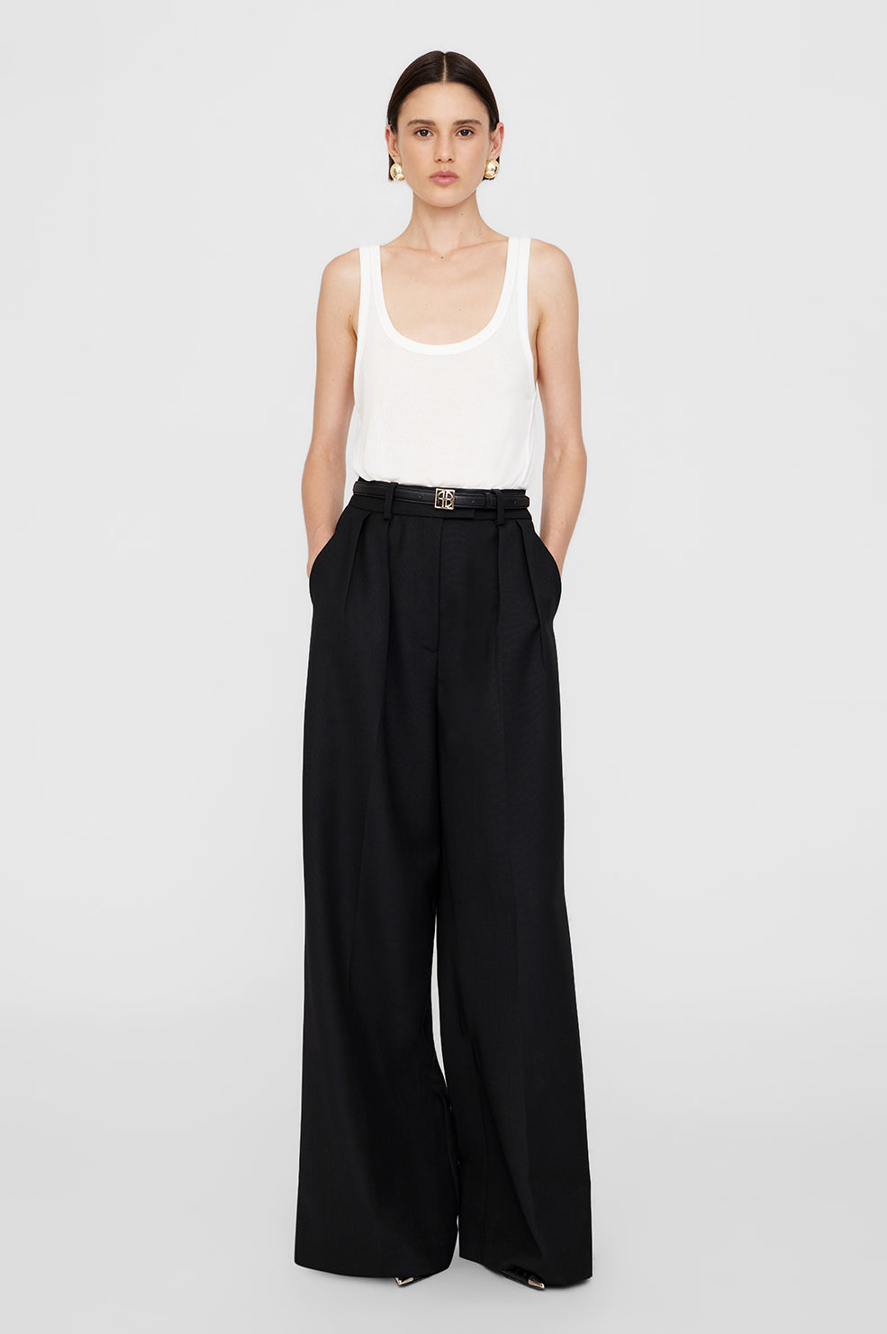 ANINE BING Lou Trouser - Black - On Model Front