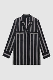 ANINE BING Lynette Shirt - Black Herringbone Stripe - Front View