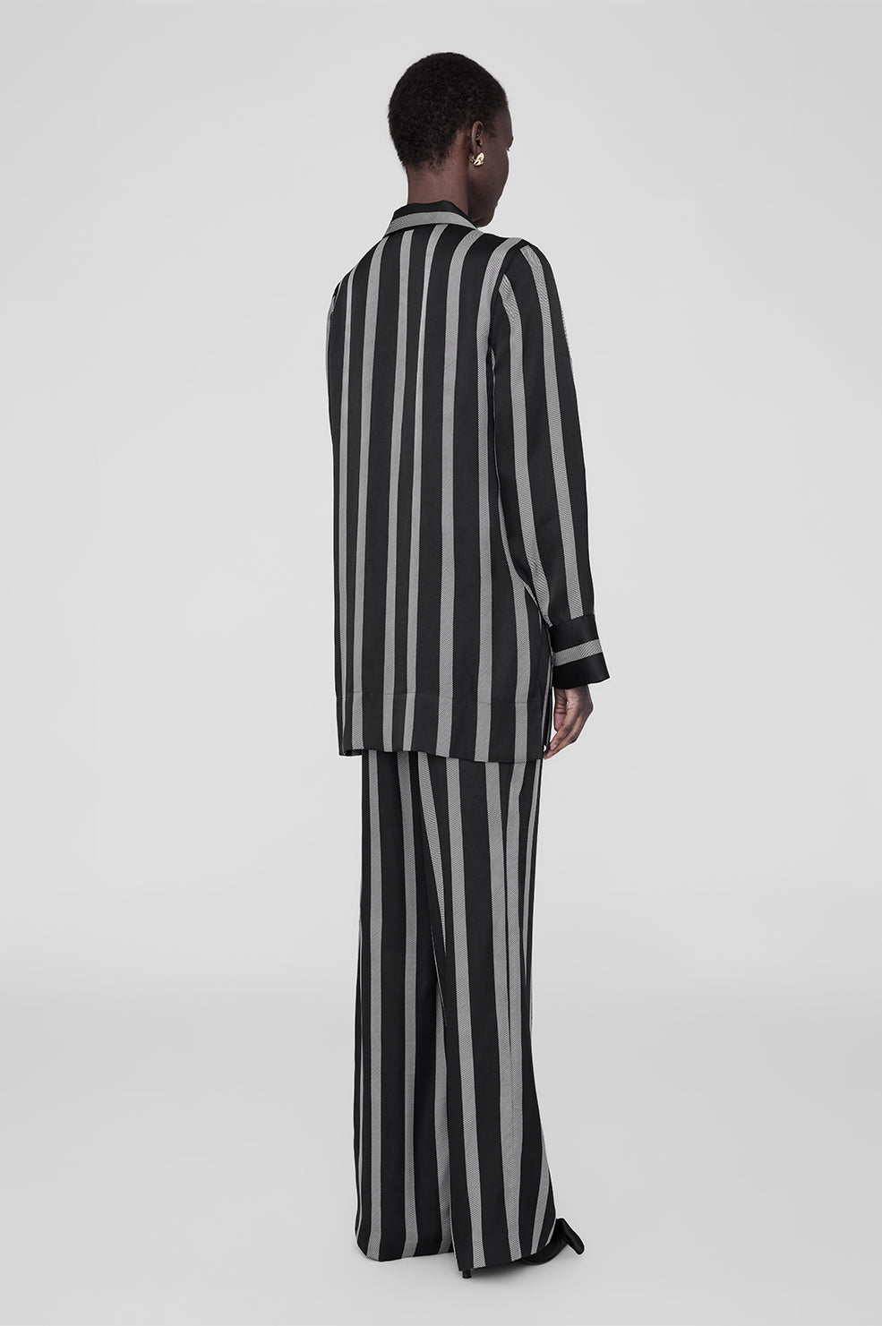 ANINE BING Lynette Shirt - Black Herringbone Stripe - On Model Back