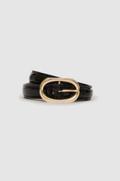 ANINE BING Mara Belt - Black Embossed - rolled up view