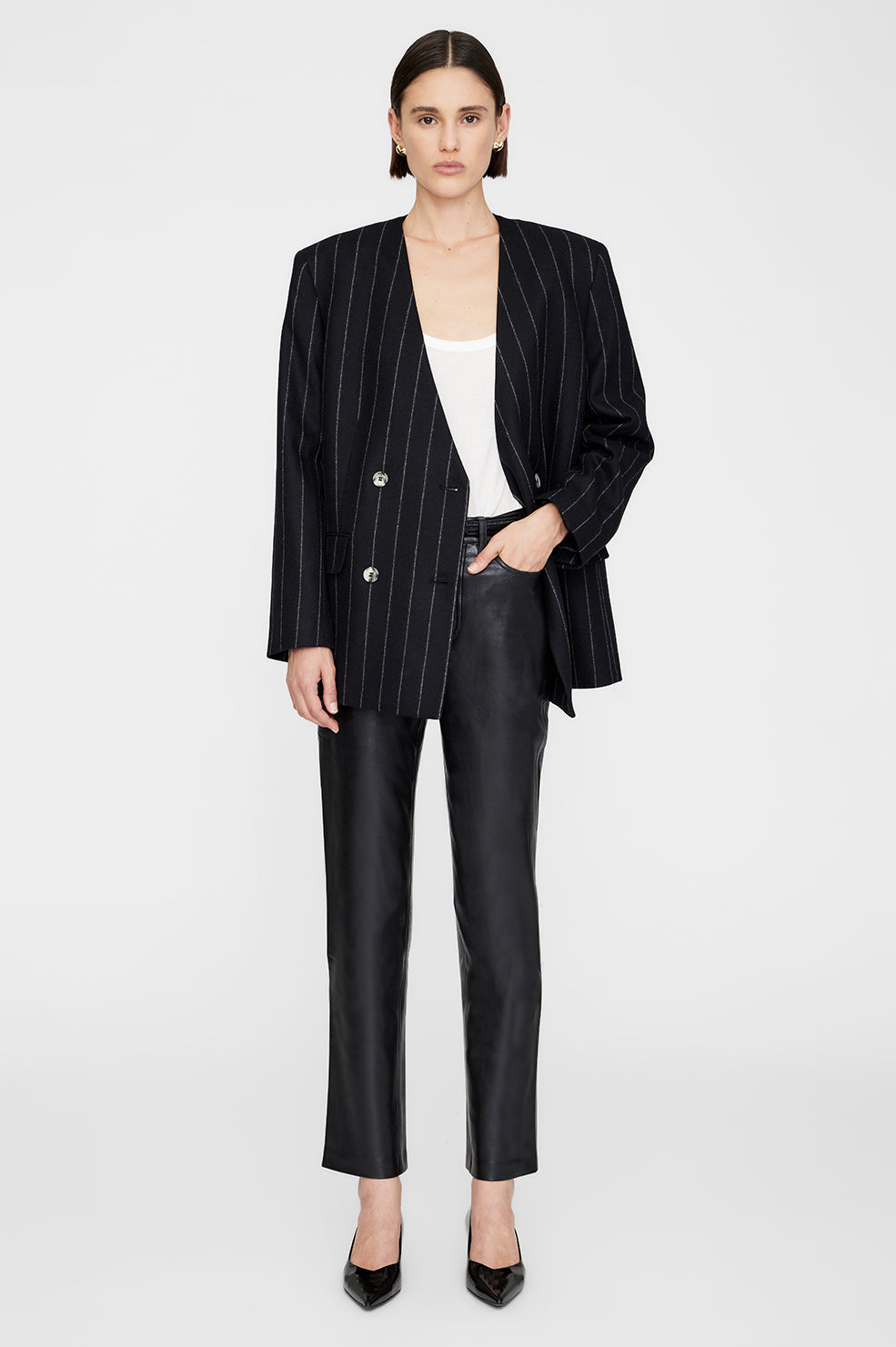 Maron Blazer - Dark Grey Pinstripe