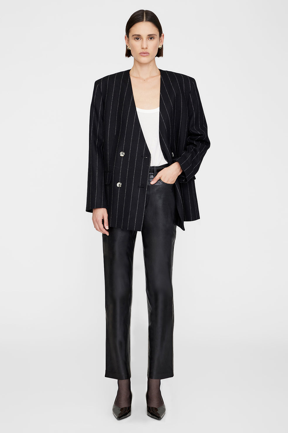 Maron Blazer - Dark Grey Pinstripe